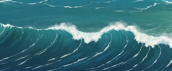 Poster - top view the high waves on the ocean illustration