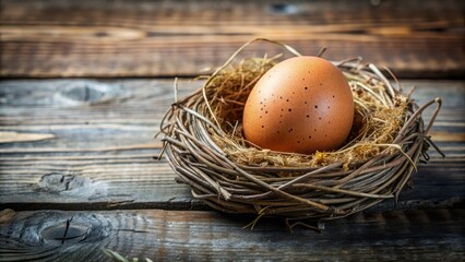 Rustic egg nestling in a speckled treasure, ready to be cooked , rustic, egg, speckled, treasure, untouched, culinary