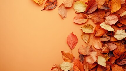 Wall Mural - Autumn leaves background with copy space 