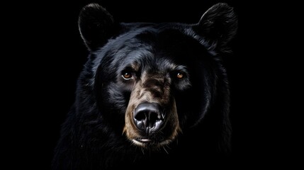 Wall Mural - portrait of a black bear on a black background.