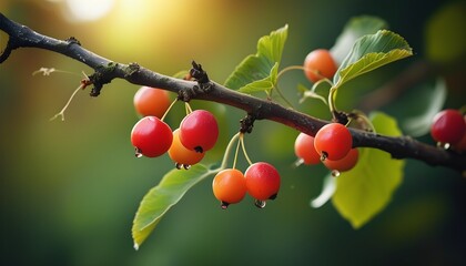 Wall Mural - vibrant summer berries hanging from a tree branch, celebrating natures beauty and freshness