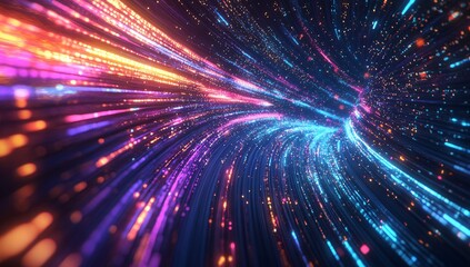 Colorful light trails in a dynamic abstract design showcasing vibrant energy and movement in a dark space