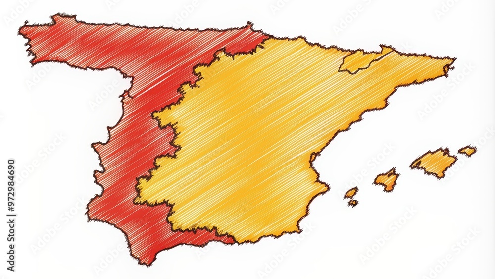 Illustration Stock Freehand doodle drawing of a map of Spain , Spain ...