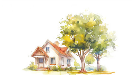 Wall Mural - Rendering of a Three-Story Cottage with a Unique Jerkinhead Roof