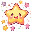 © Nottenaj - 27. A kawaii-style star with a happy face and blushing cheeks, surrounded by tiny twinkling stars, drawn in soft lines for a cute sticker effect.