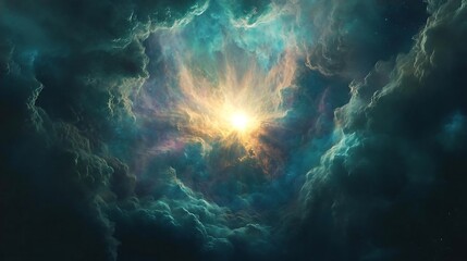 Canvas Print - Abstract Cosmic Nebula with Bright Light and Dark Clouds