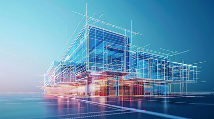 Wall Mural - futuristic cityscape with glowing lines.