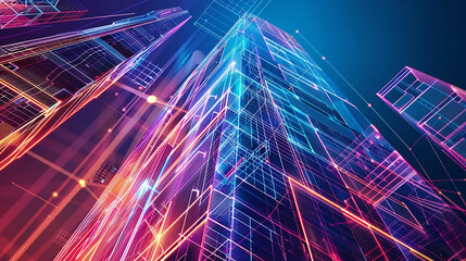 Wall Mural - futuristic cityscape with glowing lines.