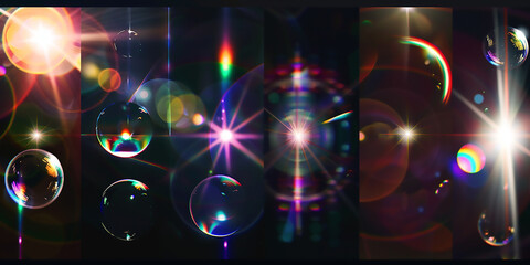 Wall Mural - Set of abstract colorful lens flares. Glowing lights effect.