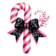 Wall Mural - Pink and Black Candy Cane with Bow Clip Art Illustration