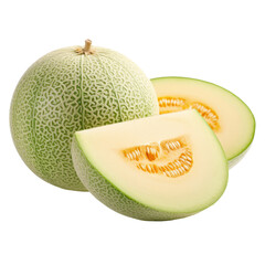 Fresh and Juicy Melon Halves Displayed on a White Background