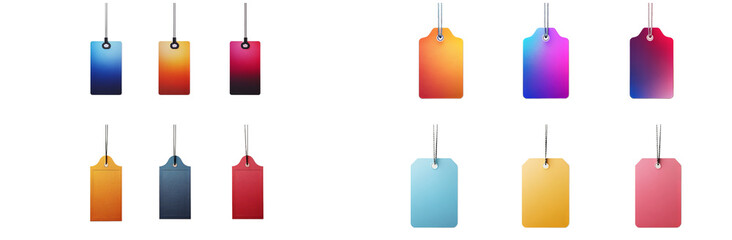 Colorful gradient tags create vibrant display for various uses. 