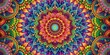 © InspireStock Gallery - Vibrant psychedelic floral mandala design featuring a mix of colorful flowers and intricate geometric patterns, psychedelic