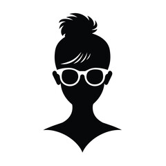 Wall Mural - Silhouette of a woman with a bun hairstyle and sunglasses on a white background.