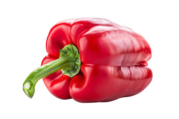 Vibrant red bell pepper with a glossy surface and green stem, perfect for fresh dishes.