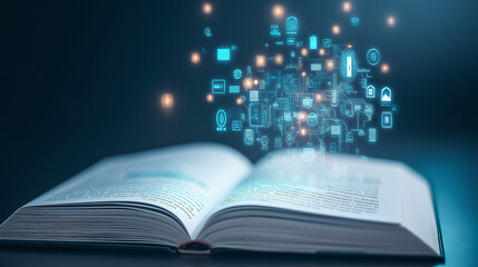 open book with glowing lights on the background