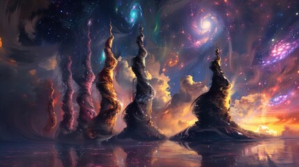 Wall Mural - Cosmic Towers: A Dreamlike Landscape