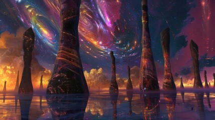 Wall Mural - Cosmic Pillars in a Starry Sky