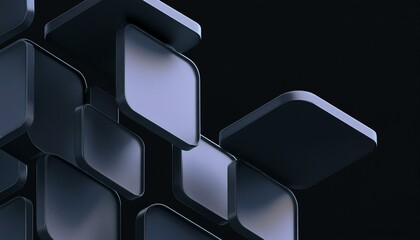 Wall Mural - abstract geometric blocks on black background, 3d render