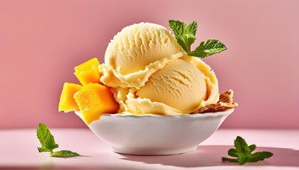 Wall Mural - Decadent mango gelato with a luxurious velvety texture complemented by delightful crunchy elements