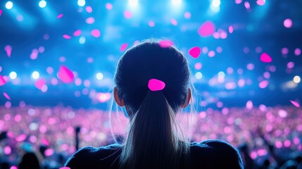 Wall Mural - A stadium hosting a vibrant concert, with the stage bathed in colorful lights and the crowd singing along to their favorite songs.