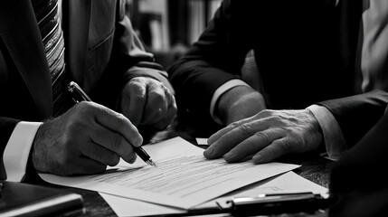 Close-up of a man's hand signing a document with a pen.