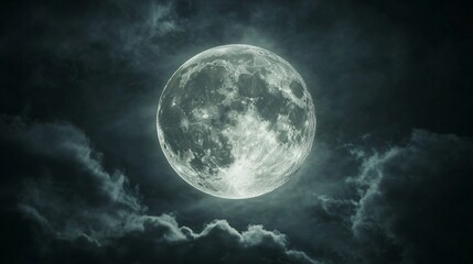 Wall Mural - full moon shining on cloudy night sky background.