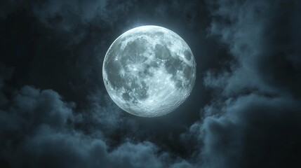 full moon shining on cloudy night sky background.