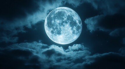 Wall Mural - full moon shining on cloudy night sky background.