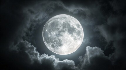 Wall Mural - full moon shining on cloudy night sky background.