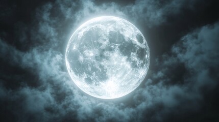 Wall Mural - full moon shining on cloudy night sky background.
