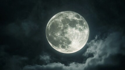 Wall Mural - full moon shining on cloudy night sky background.