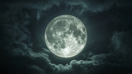 Wall Mural - full moon shining on cloudy night sky background.