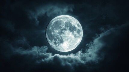 Wall Mural - full moon shining on cloudy night sky background.