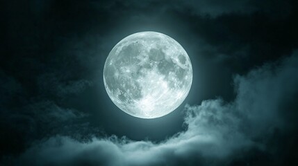 Wall Mural - full moon shining on cloudy night sky background.