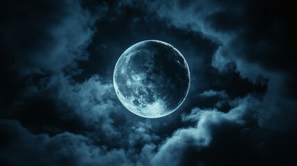 Wall Mural - full moon shining on cloudy night sky background.