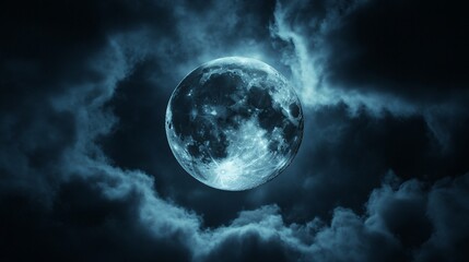 Wall Mural - full moon shining on cloudy night sky background.