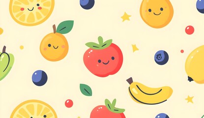 Sticker - Cute Fruits and Berries Seamless Pattern