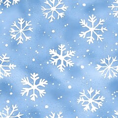 Wall Mural - Watercolor Snowflakes on Blue Background