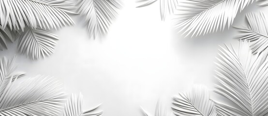 Wall Mural - White palm leaves on white background