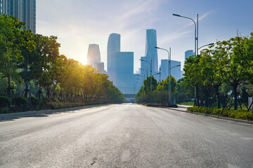 Urban roads and office buildings in the Future Technology City, Hangzhou, China