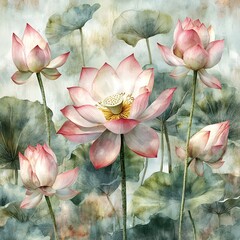 Sticker - Watercolor Lotus Flowers