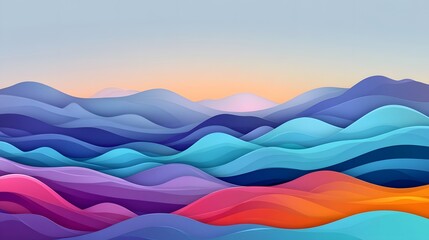 Canvas Print - Colorful background with a gradient, a vector illustration of an abstract, colorful, wavy mountain landscape