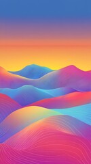 Canvas Print - Colorful background with a gradient, a vector illustration of an abstract, colorful, wavy mountain landscape