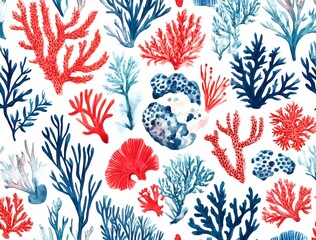 Wall Mural - Seamless Watercolor Coral Reef Pattern