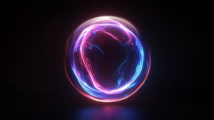 Wall Mural - a glowing orb with pink and blue electric energy on a dark background.
