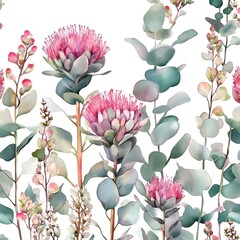 Sticker - Watercolor Eucalyptus and Protea Flowers