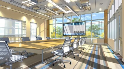 Poster - Modern Office Conference Room with Large Windows