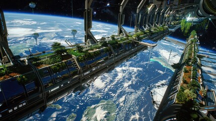 Wall Mural - Space Station Orbiting Earth