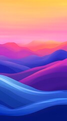 Canvas Print - Colorful background with a gradient, a vector illustration of an abstract, colorful, wavy mountain landscape